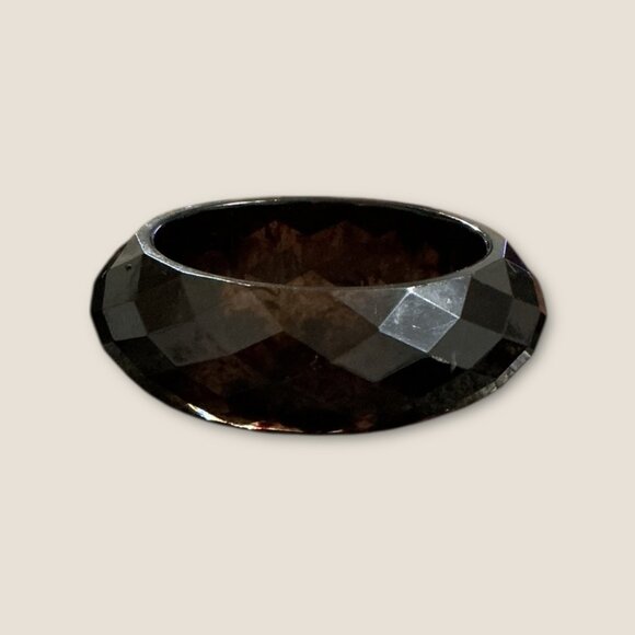 Vintage Estate Smoky Faceted Diamond Pattern Bangle Bracelet - Picture 2 of 5